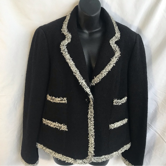 Korinna Jackets & Blazers - KORINNA WOOL BLEND BOUCLE BLAZER WITH CONTRAST DETAIL, CHANEL STYLE, SIZE 14